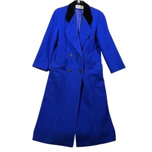 Beau Brem Double Breasted Small Long Wool Coat W/Black Velvet Collar Made in USA